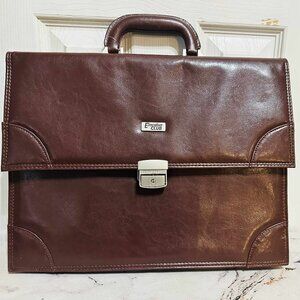Brown Leather Executive Club Briefcase – Lock & Key, Excellent Condition